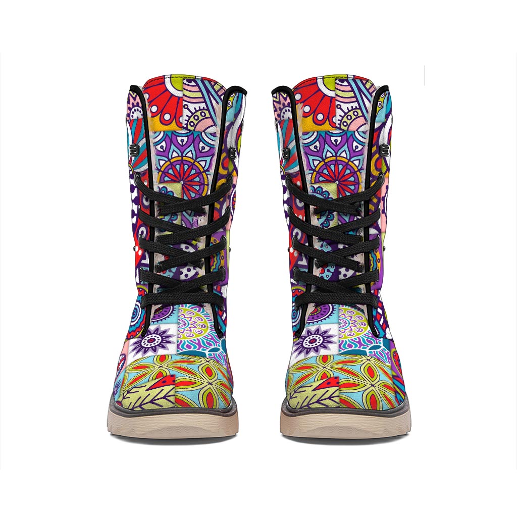 Mandala Tile Bohemian Pattern Print Winter Boots