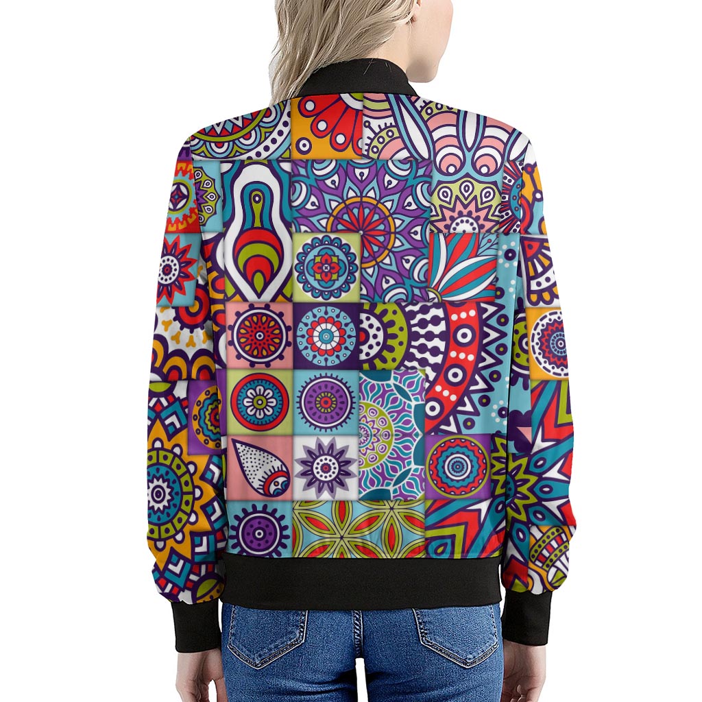 Mandala Tile Bohemian Pattern Print Women's Bomber Jacket