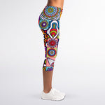 Mandala Tile Bohemian Pattern Print Women's Capri Leggings