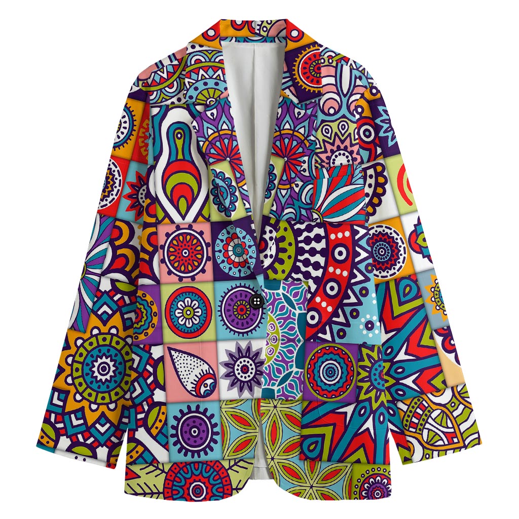 Mandala Tile Bohemian Pattern Print Women's Cotton Blazer