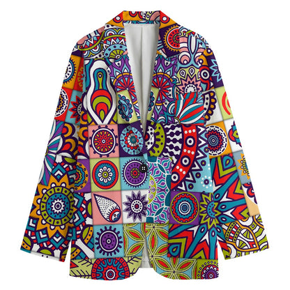 Mandala Tile Bohemian Pattern Print Women's Cotton Blazer
