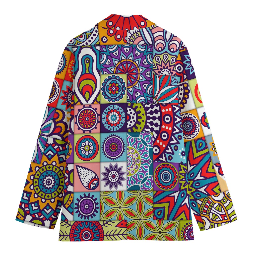 Mandala Tile Bohemian Pattern Print Women's Cotton Blazer