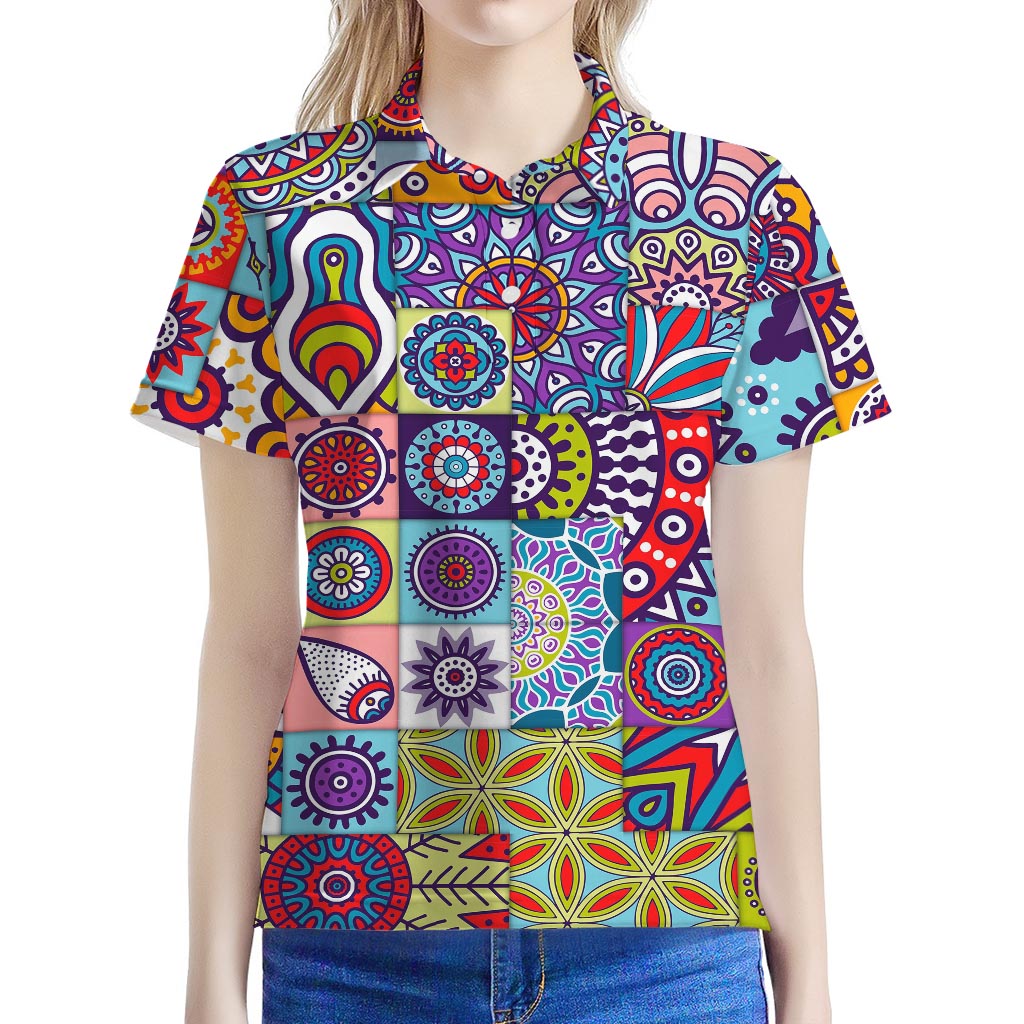 Mandala Tile Bohemian Pattern Print Women's Polo Shirt