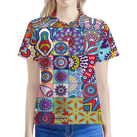 Mandala Tile Bohemian Pattern Print Women's Polo Shirt