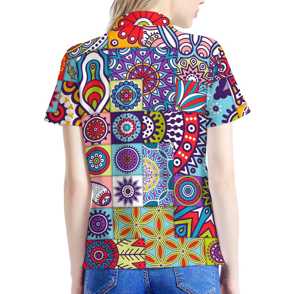 Mandala Tile Bohemian Pattern Print Women's Polo Shirt