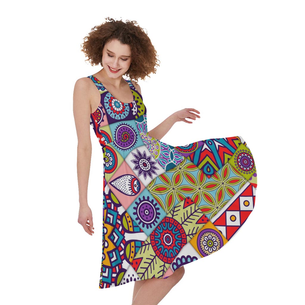 Mandala Tile Bohemian Pattern Print Women's Sleeveless Dress