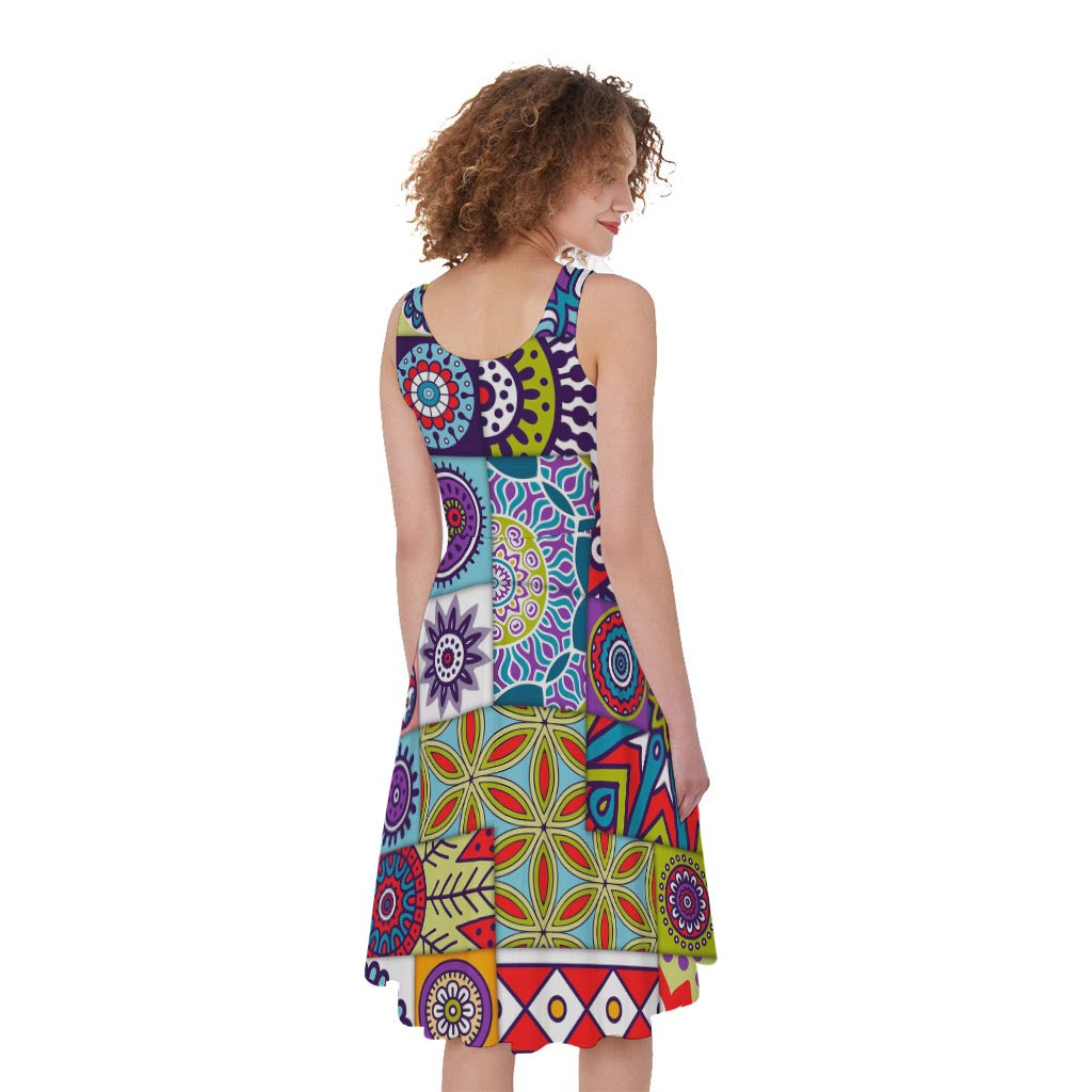 Mandala Tile Bohemian Pattern Print Women's Sleeveless Dress