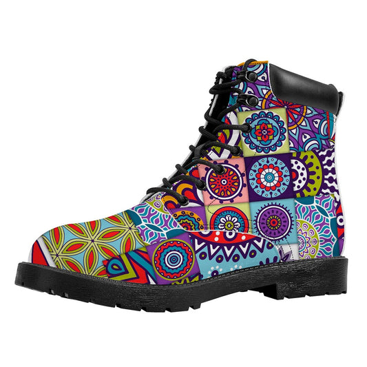 Mandala Tile Bohemian Pattern Print Work Boots