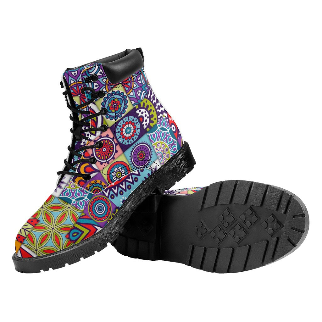 Mandala Tile Bohemian Pattern Print Work Boots