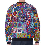 Mandala Tile Bohemian Pattern Print Zip Sleeve Bomber Jacket