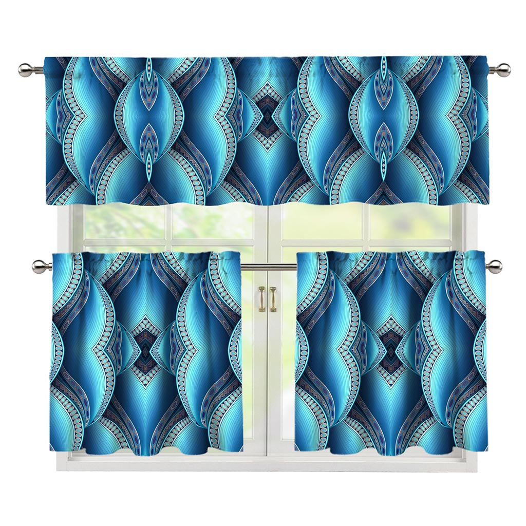 Mandala Waves Bohemian Pattern Print 3 Piece Kitchen Curtains