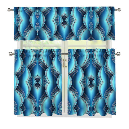 Mandala Waves Bohemian Pattern Print 3 Piece Kitchen Curtains