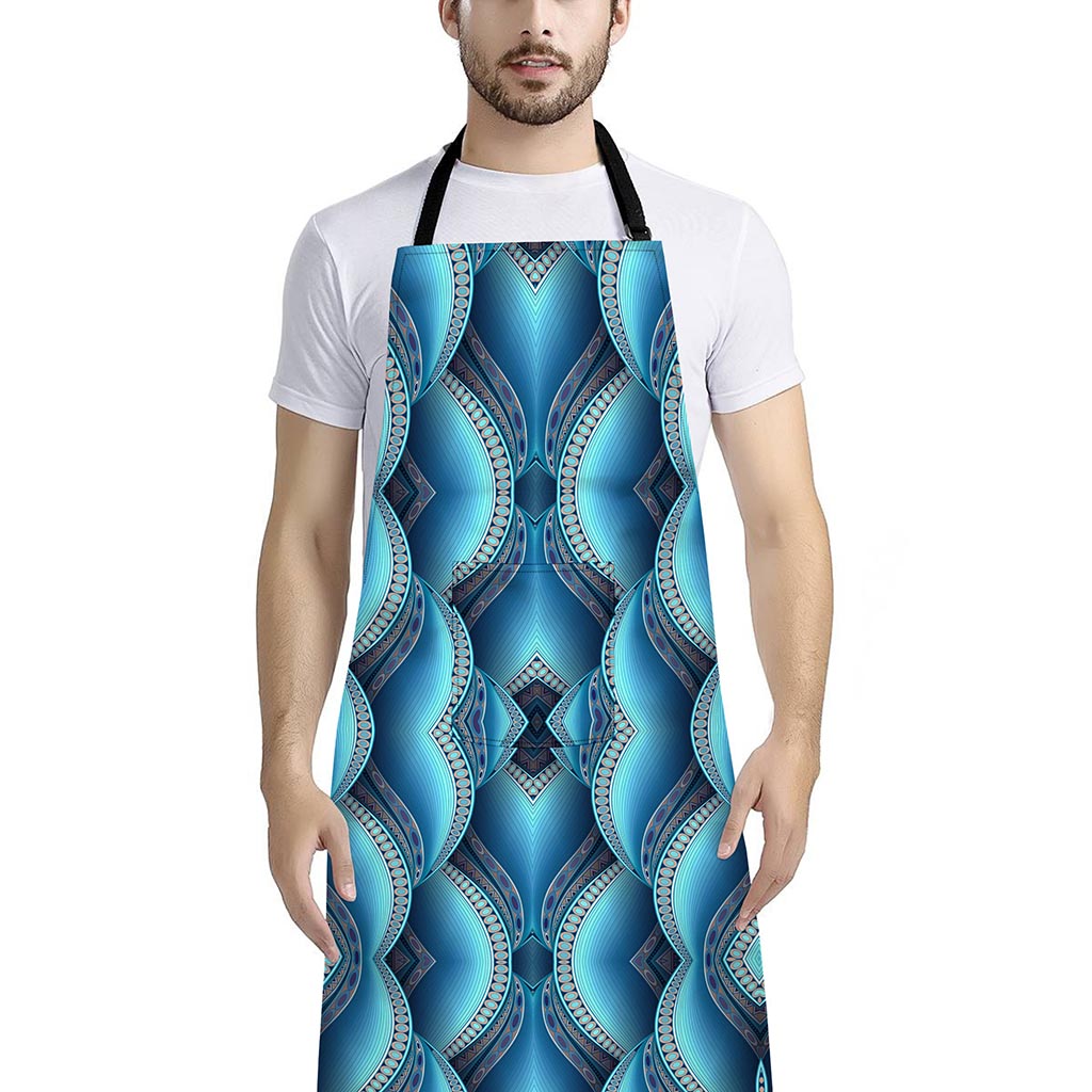 Mandala Waves Bohemian Pattern Print Bib Apron With Pocket