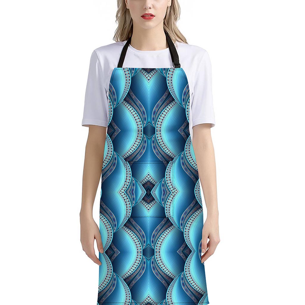 Mandala Waves Bohemian Pattern Print Bib Apron With Pocket