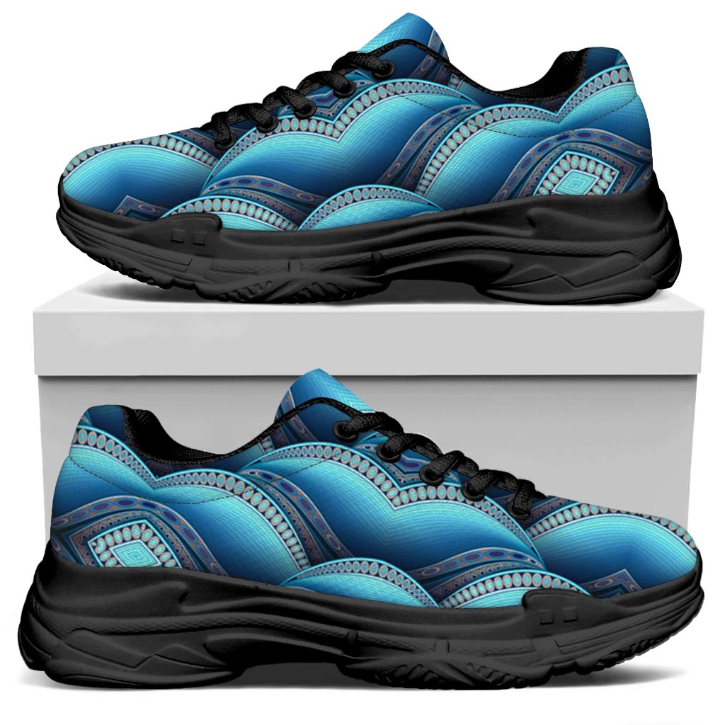 Mandala Waves Bohemian Pattern Print Black Chunky Shoes