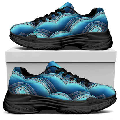 Mandala Waves Bohemian Pattern Print Black Chunky Shoes