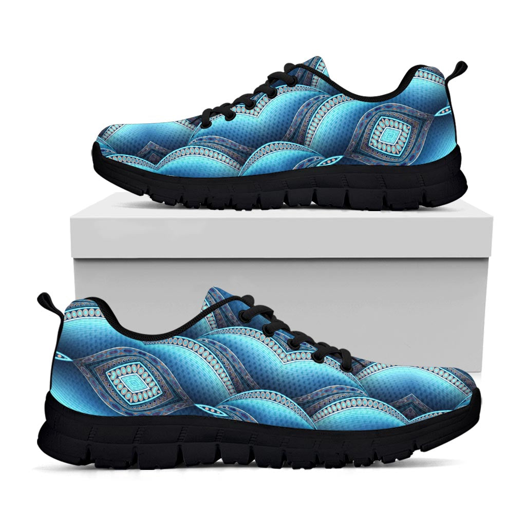 Mandala Waves Bohemian Pattern Print Black Running Shoes