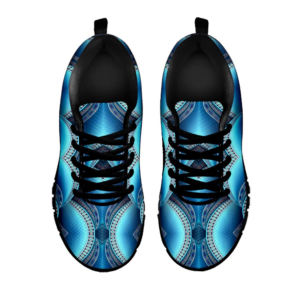 Mandala Waves Bohemian Pattern Print Black Running Shoes