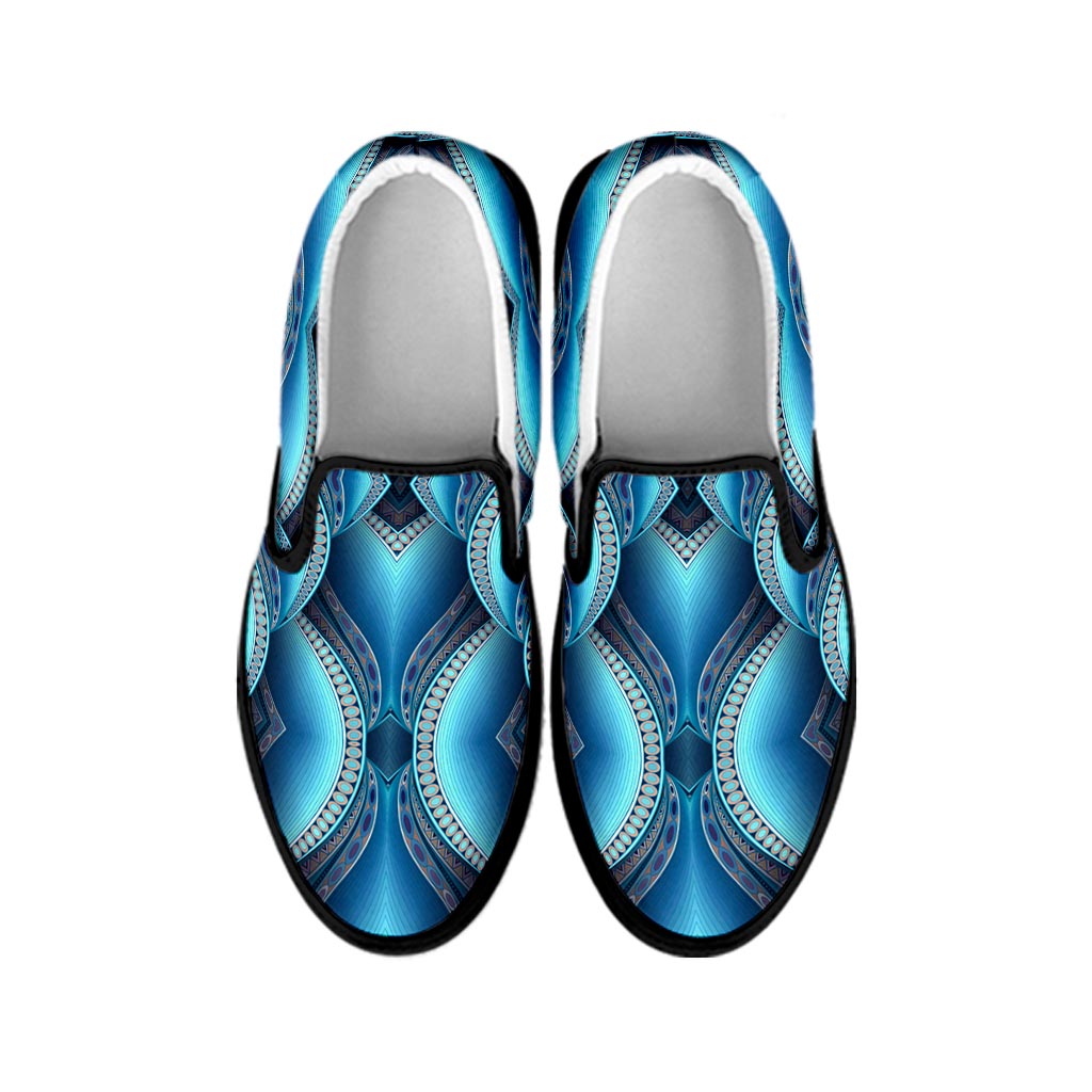 Mandala Waves Bohemian Pattern Print Black Slip On Sneakers