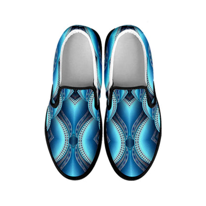 Mandala Waves Bohemian Pattern Print Black Slip On Sneakers