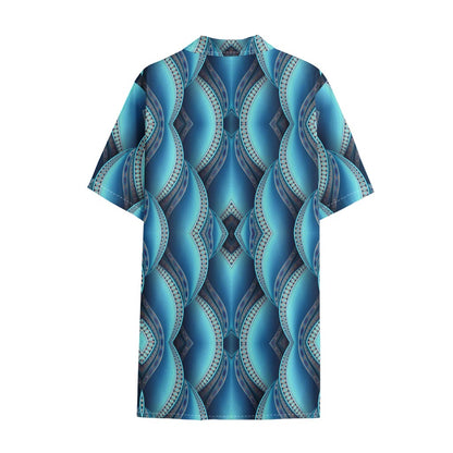 Mandala Waves Bohemian Pattern Print Cotton Hawaiian Shirt