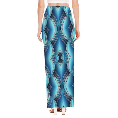 Mandala Waves Bohemian Pattern Print High Slit Maxi Skirt