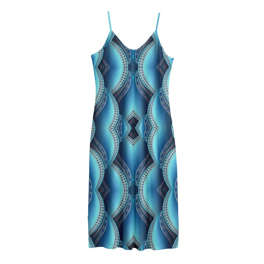 Mandala Waves Bohemian Pattern Print Jersey Midi Cami Dress