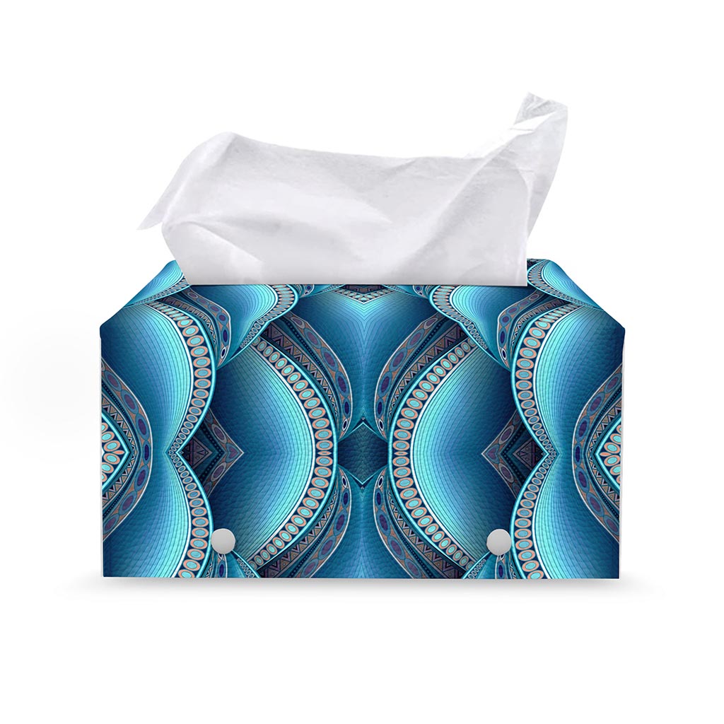 Mandala Waves Bohemian Pattern Print Leather Tissue Box Cover