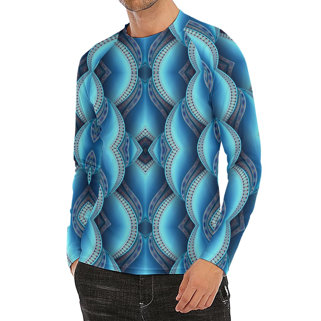 Mandala Waves Bohemian Pattern Print Men's Long Sleeve Rash Guard