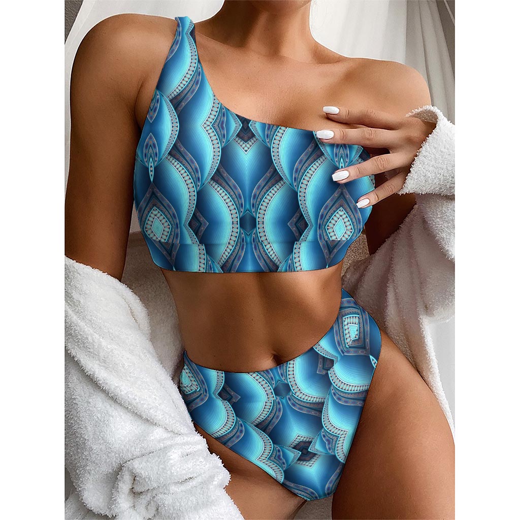 Mandala Waves Bohemian Pattern Print One Shoulder Bikini Top