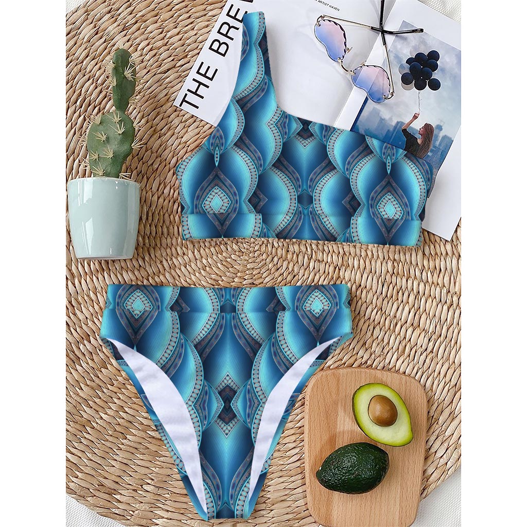 Mandala Waves Bohemian Pattern Print One Shoulder Bikini Top