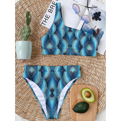Mandala Waves Bohemian Pattern Print One Shoulder Bikini Top