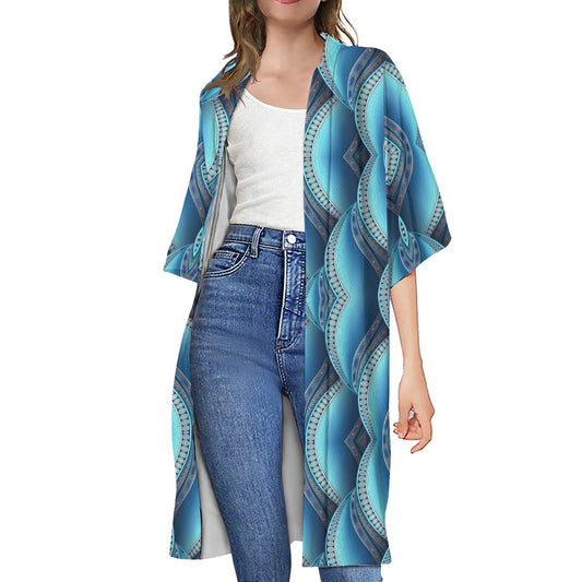 Mandala Waves Bohemian Pattern Print Open Front Beach Cover Up