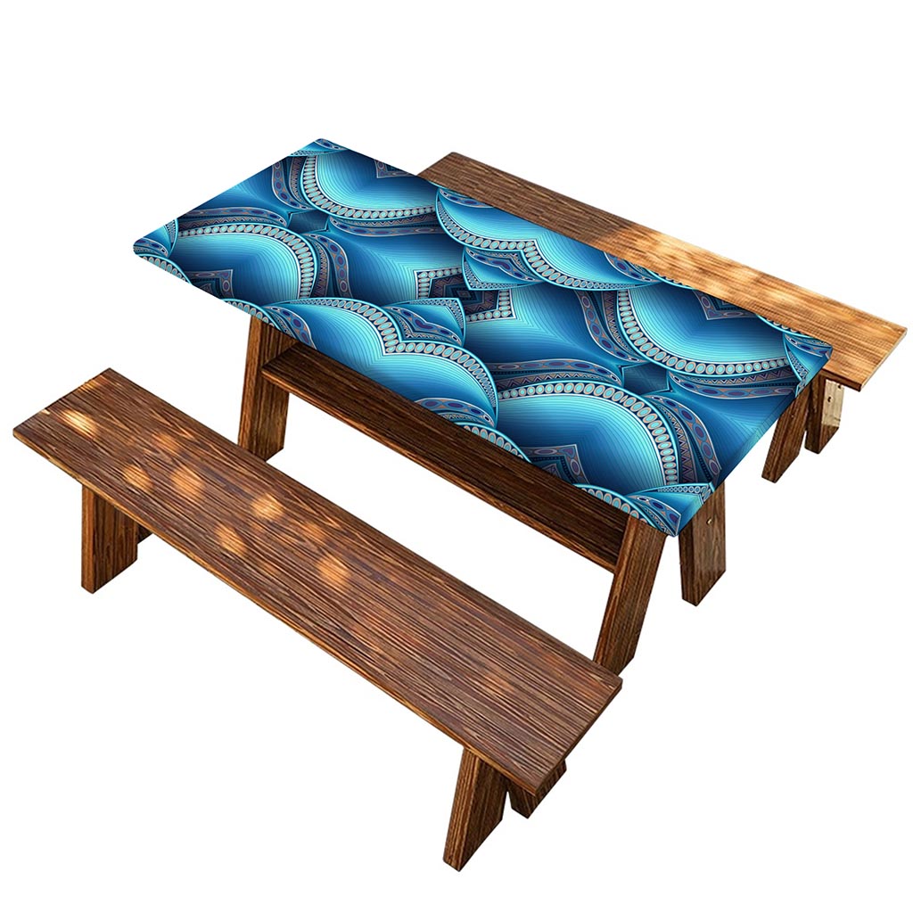 Mandala Waves Bohemian Pattern Print Picnic Table Cover
