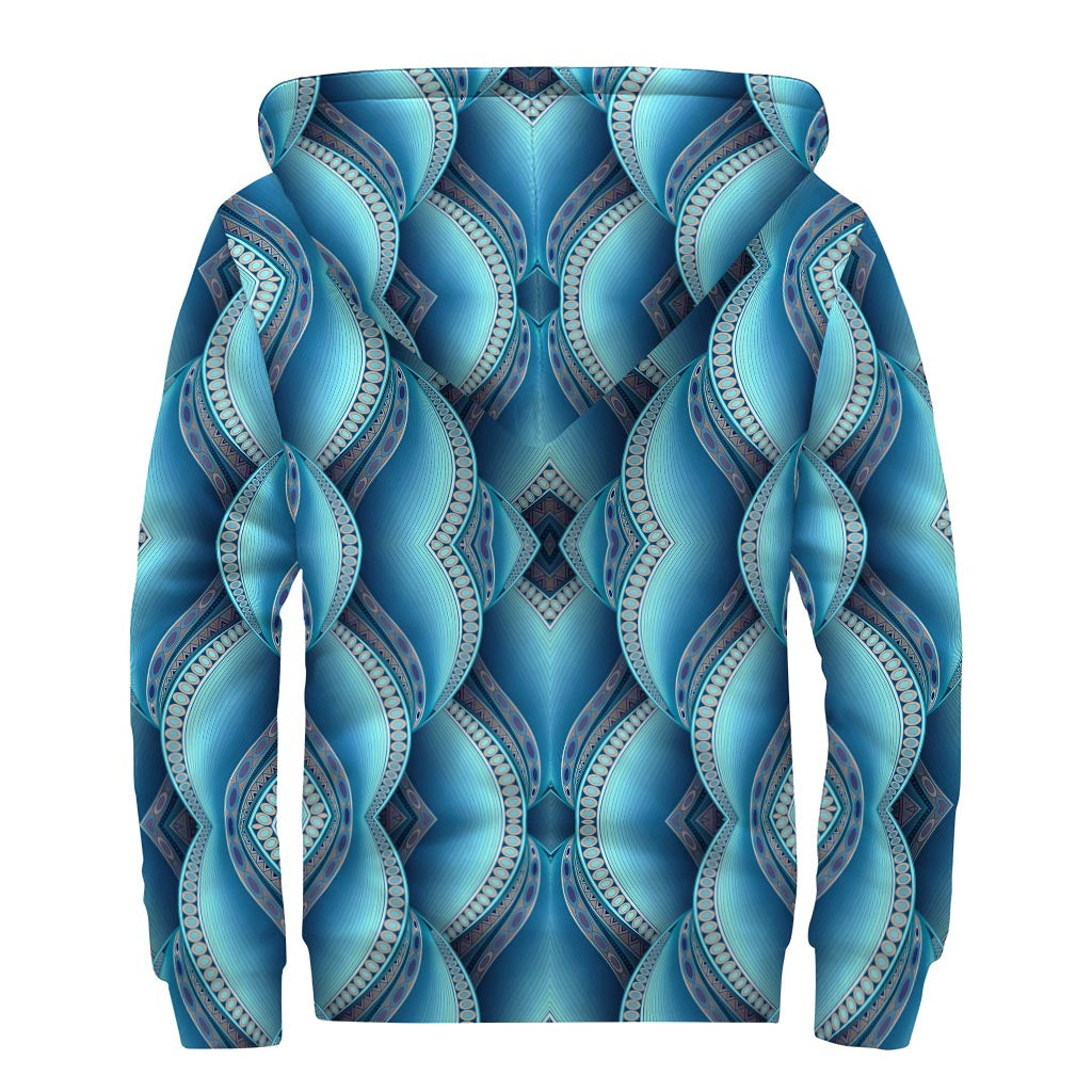 Mandala Waves Bohemian Pattern Print Sherpa Lined Zip Up Hoodie