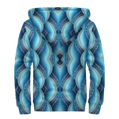 Mandala Waves Bohemian Pattern Print Sherpa Lined Zip Up Hoodie