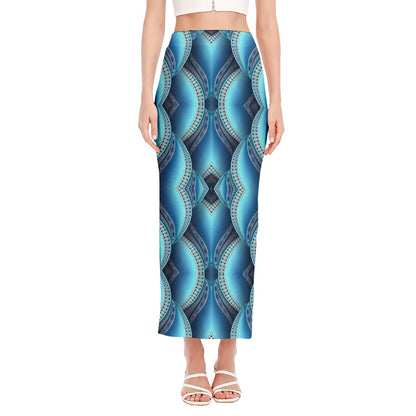 Mandala Waves Bohemian Pattern Print Side Slit Maxi Skirt