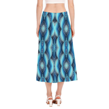 Mandala Waves Bohemian Pattern Print Side Slit Midi Skirt