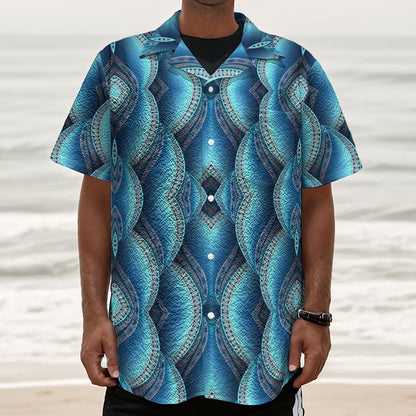 Mandala Waves Bohemian Pattern Print Textured Short Sleeve Shirt