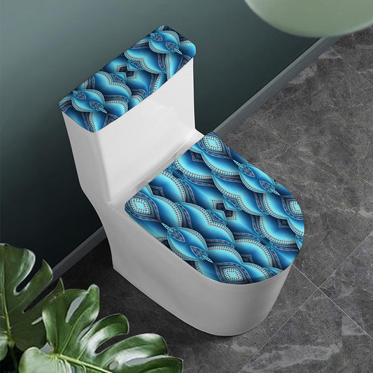Mandala Waves Bohemian Pattern Print Toilet Lid And Tank Cover Set