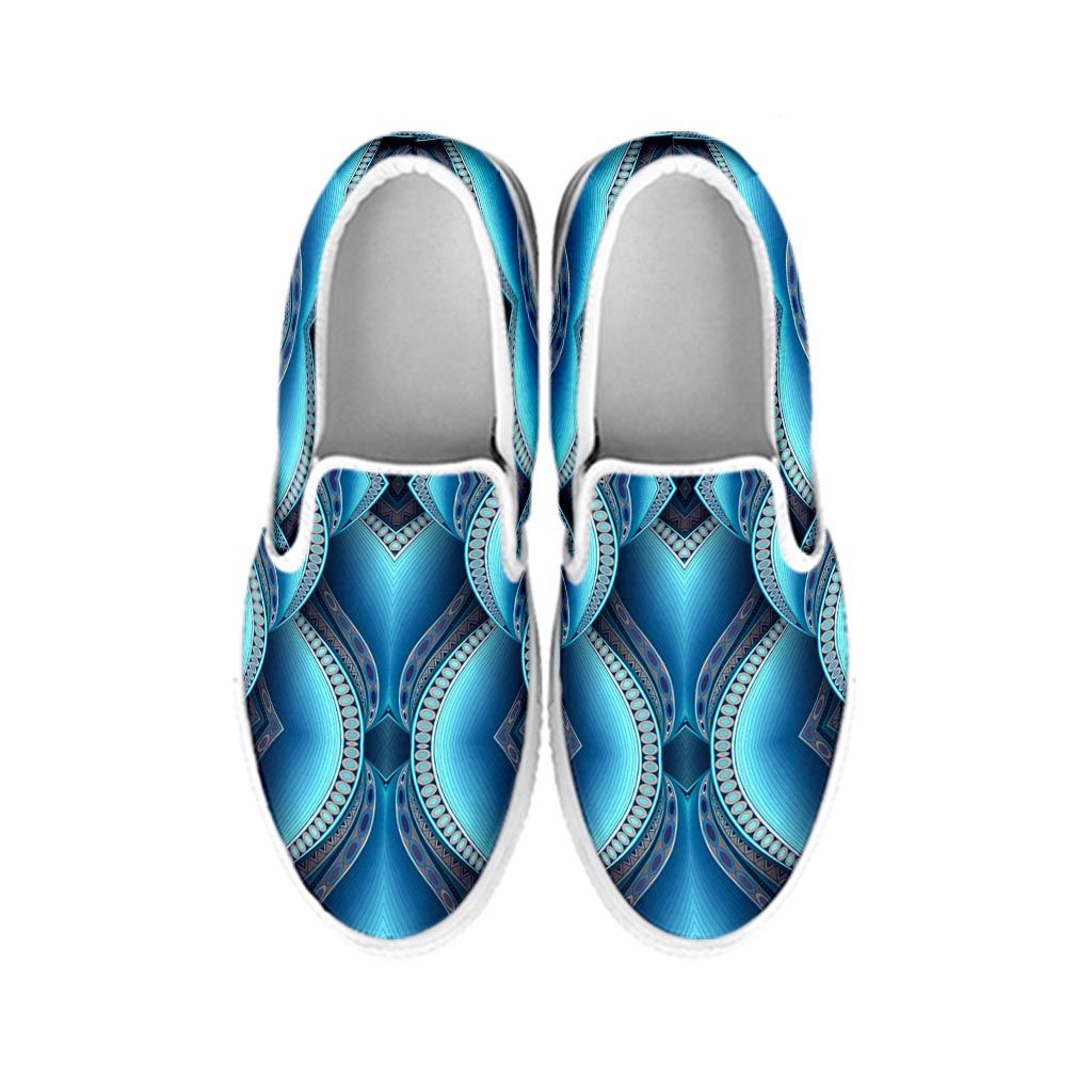 Mandala Waves Bohemian Pattern Print White Slip On Sneakers