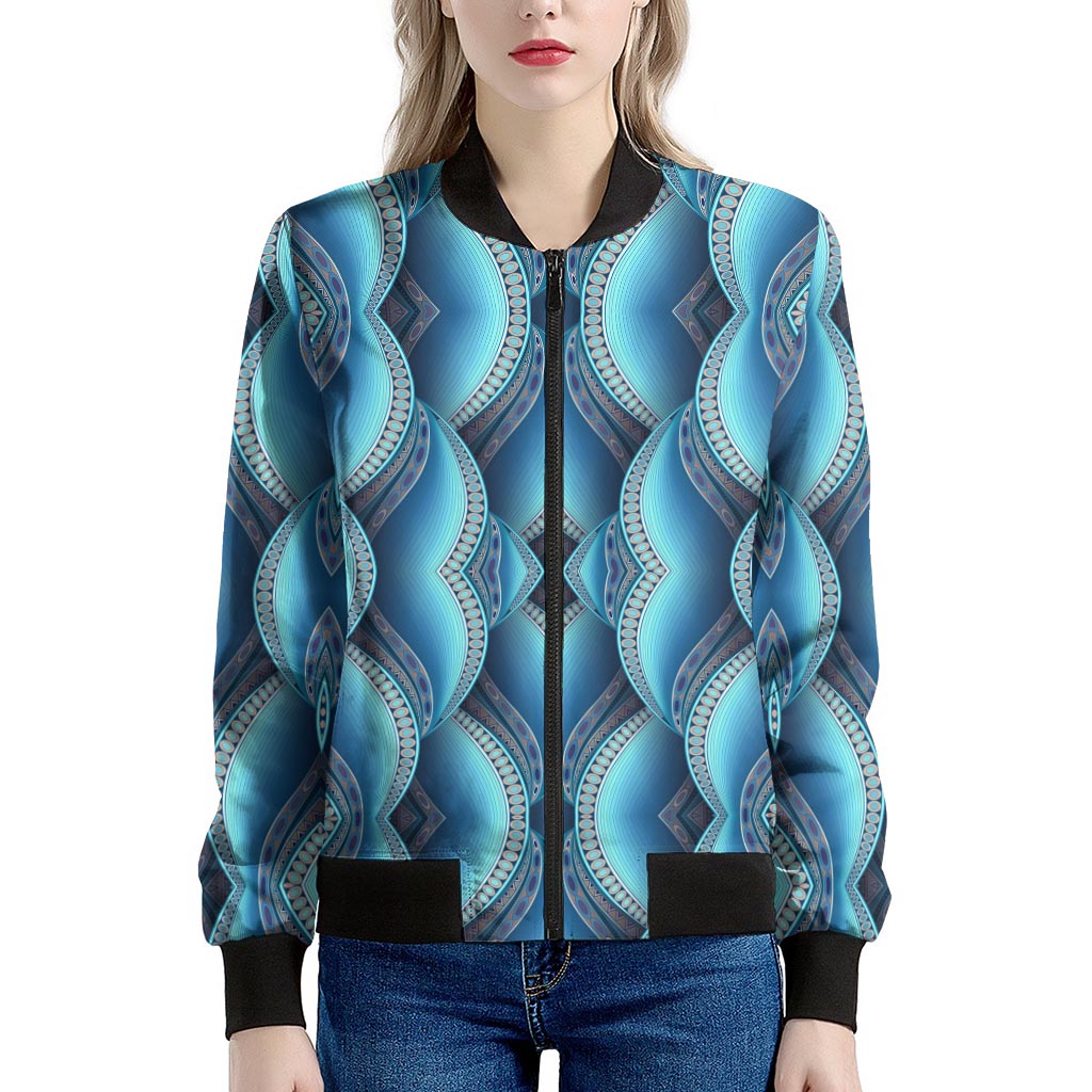 Mandala Waves Bohemian Pattern Print Women's Bomber Jacket