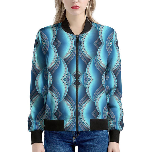 Mandala Waves Bohemian Pattern Print Women's Bomber Jacket