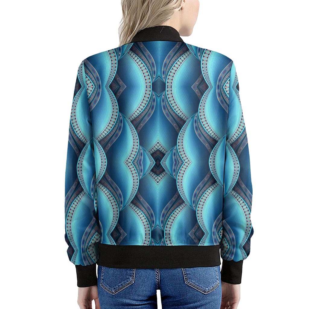 Mandala Waves Bohemian Pattern Print Women's Bomber Jacket