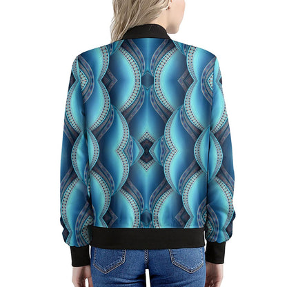 Mandala Waves Bohemian Pattern Print Women's Bomber Jacket