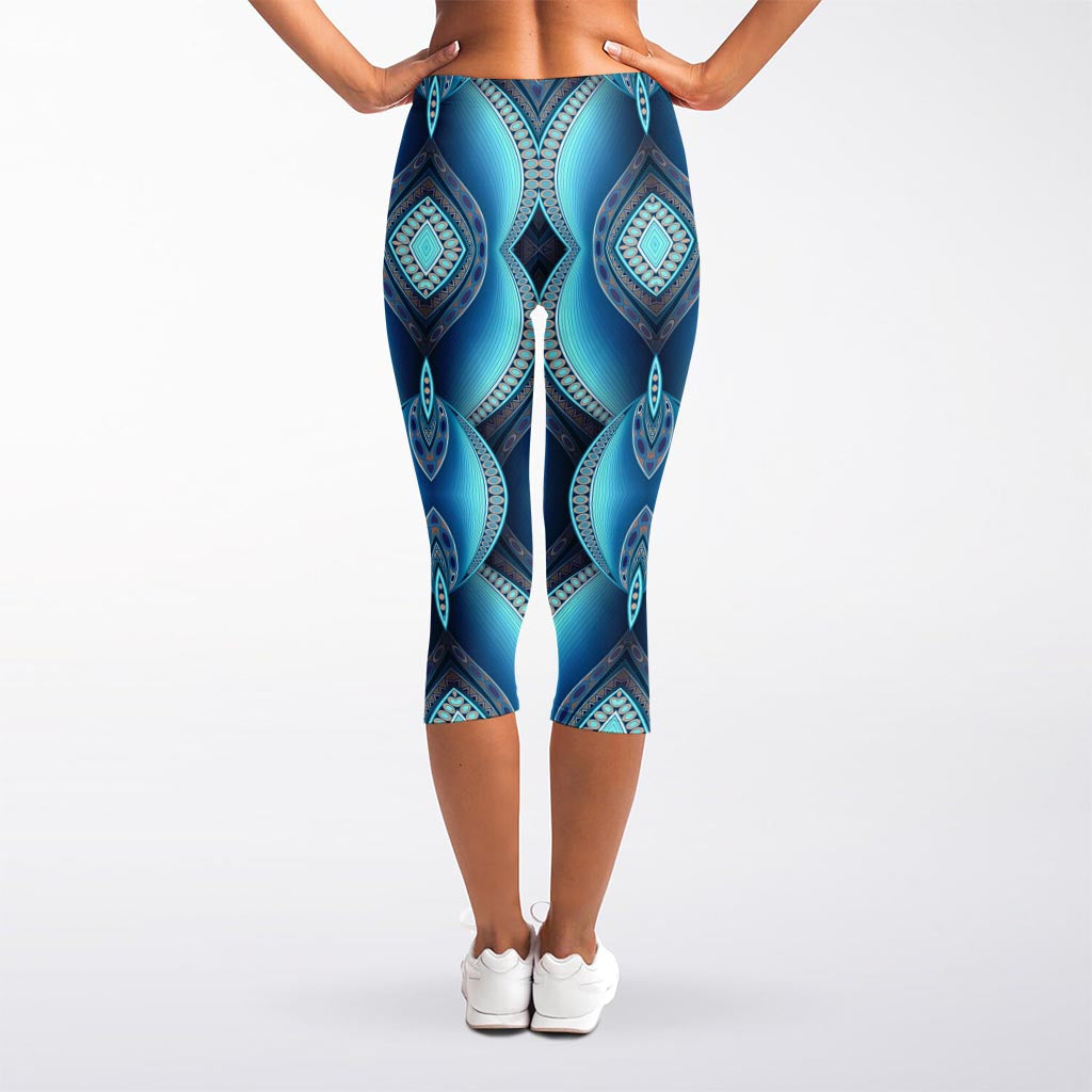 Mandala Waves Bohemian Pattern Print Women's Capri Leggings