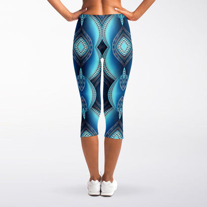 Mandala Waves Bohemian Pattern Print Women's Capri Leggings