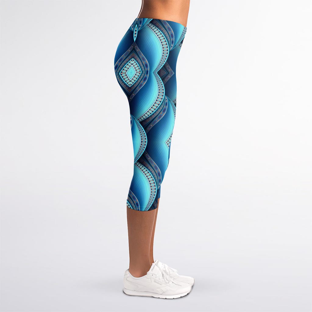 Mandala Waves Bohemian Pattern Print Women's Capri Leggings
