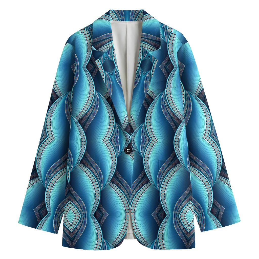 Mandala Waves Bohemian Pattern Print Women's Cotton Blazer