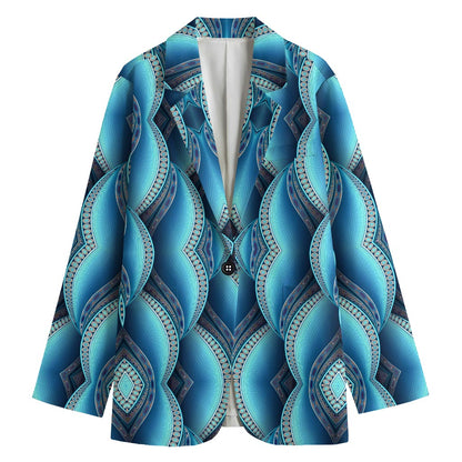 Mandala Waves Bohemian Pattern Print Women's Cotton Blazer